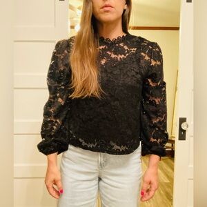 Black Lace Long-sleeve Shirt With Built in Black Tank Top Target Size Large